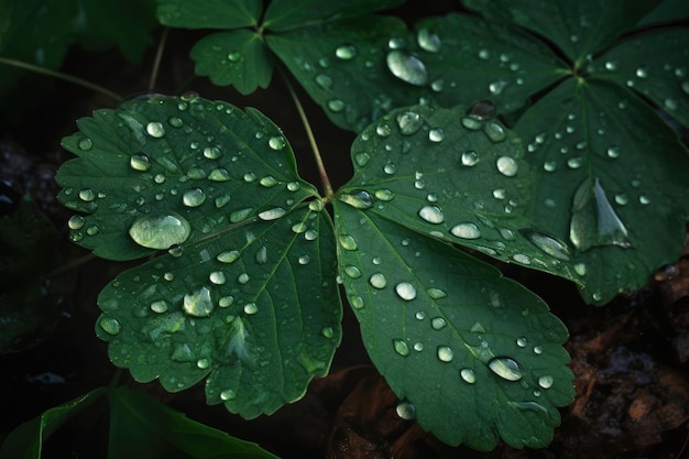 Las hojas húmedas brillan después de la lluvia generativa IA