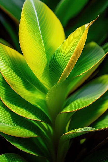 Hojas de jengibre de concha verde moteado Alpinia zerumbet 'Variegata' planta de bosque tropical