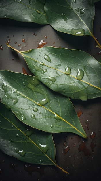 Hojas de laurel aromáticas Especias Fondo vertical