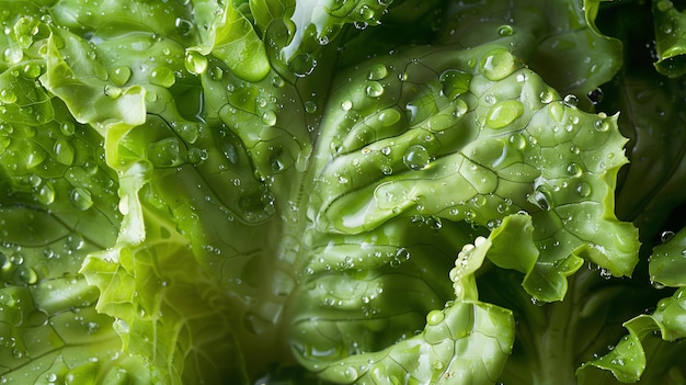 Foto hojas de lechuga verde fresca con gotas de agua concepto de alimentación saludable