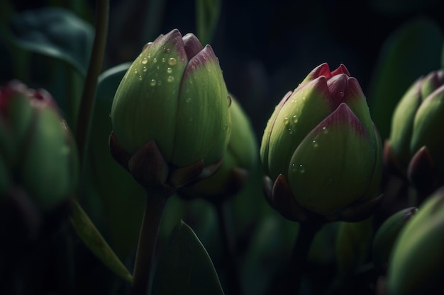 Las hojas de loto brotan el jardín verde genera Ai