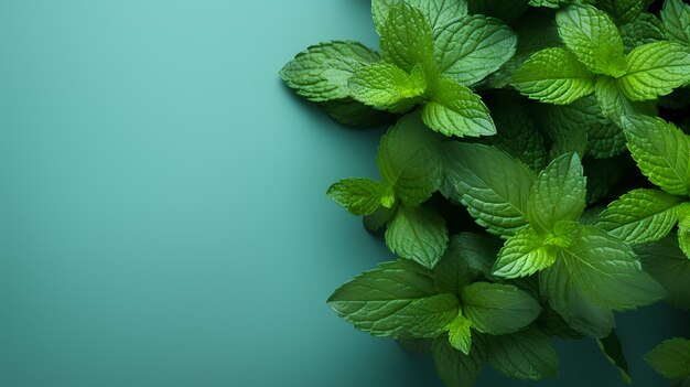 Foto hojas de menta en fondo de color