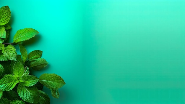 Foto hojas de menta frescas y verdes sobre un fondo degradado un elemento de diseño natural y refrescante