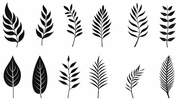 Hojas minimalistas dibujadas a mano Figuras simplificadas en blanco y negro
