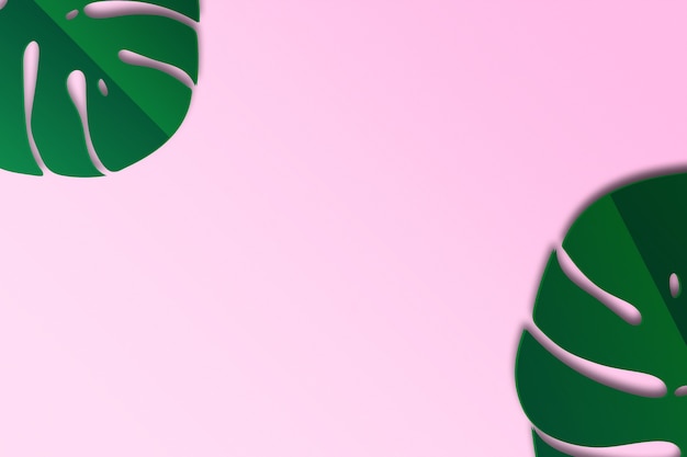 Hojas de monstera artificiales sobre fondo rosa