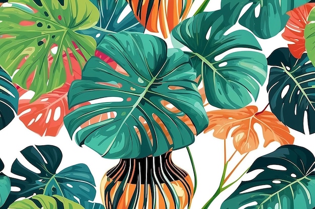 Hojas de monstera de colores en un jarrón