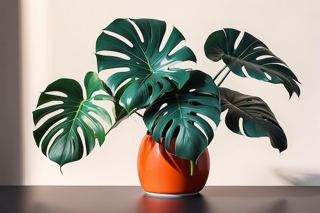 Hojas de monstera de colores en un jarrón