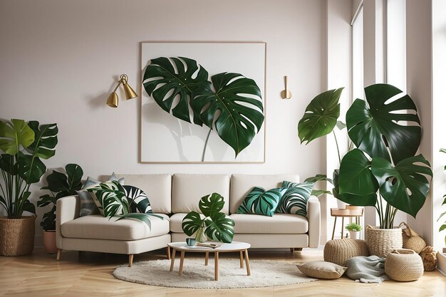 Hojas de Monstera en un salón.