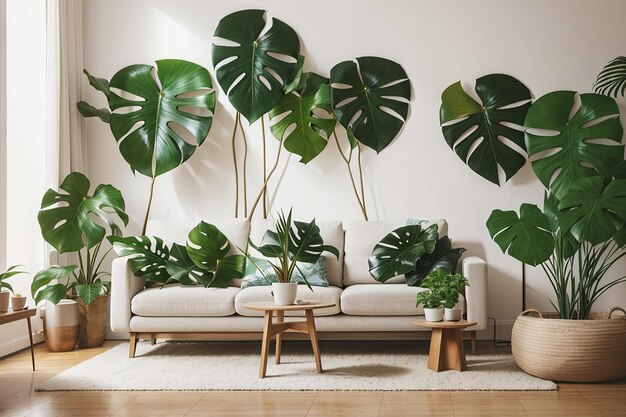 Hojas de Monstera en un salón.