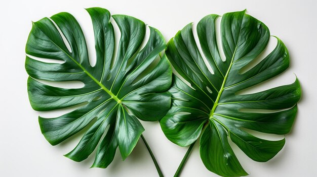 Las hojas de Monstera sobre un fondo blanco la vid tropical de hoja perenne