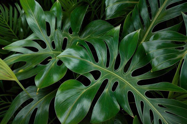 Foto hojas de monstera verde vintage en un fondo sin costuras