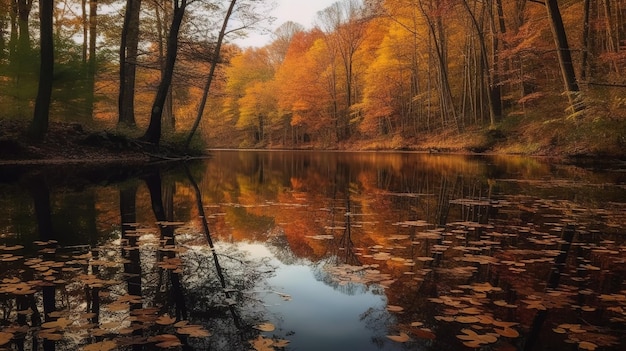 Hojas de otoño en el agua