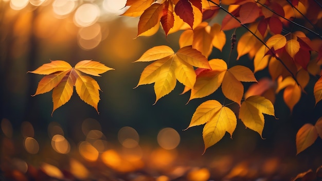 Hojas de otoño en un árbol con un fondo borroso