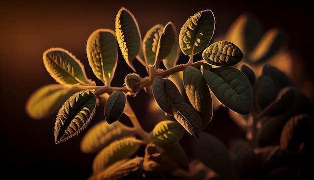 Las hojas de otoño brillan con tonos amarillos en lienzos naturales con IA generativa