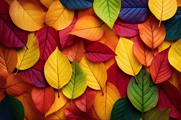 Hojas de otoño brillantes y coloridas