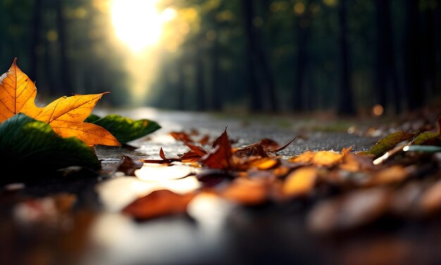 hojas de otoño caídas en la carretera generadas por ai