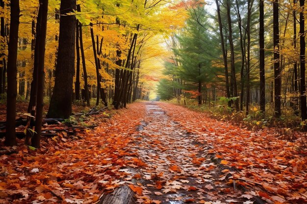 Las hojas de otoño caídas cubren el suelo