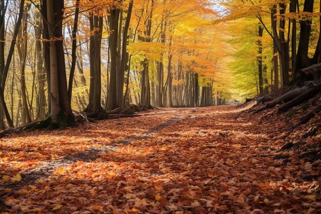 Las hojas de otoño caídas cubren el suelo