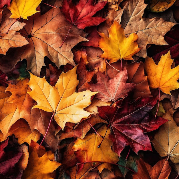 Hojas de otoño caídas en el suelo