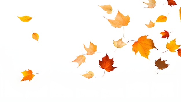 hojas de otoño cayendo y volando por el viento aisladas para el fondo