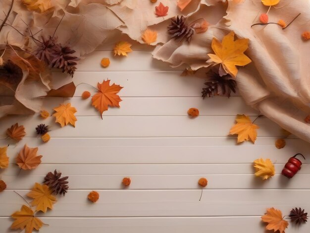 Las hojas de otoño coloridas borde de la esquina sobre un fondo de bandera de madera oscura Feliz otoño Halloween vacaciones de Acción de Gracias fondo