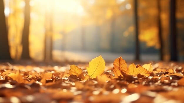 Hojas de otoño en un día soleado en el bosque Fondo de la naturaleza generado con la herramienta de IA