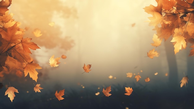 Las hojas de otoño están volando en el fondo