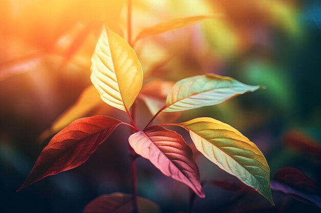 Hojas de otoño flotando con el fondo del bosque