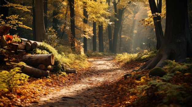 Hojas de otoño en el fondo del bosque