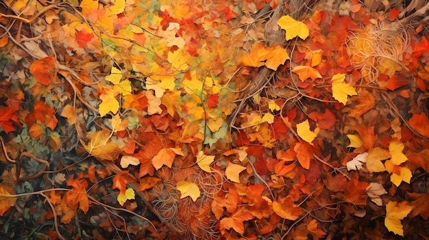 Hojas de otoño en el fondo del bosque