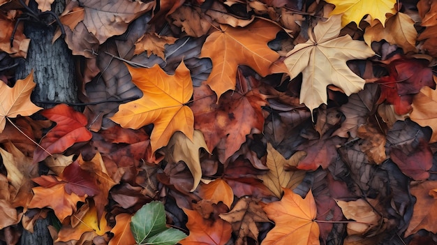 Hojas de otoño en el fondo del bosque