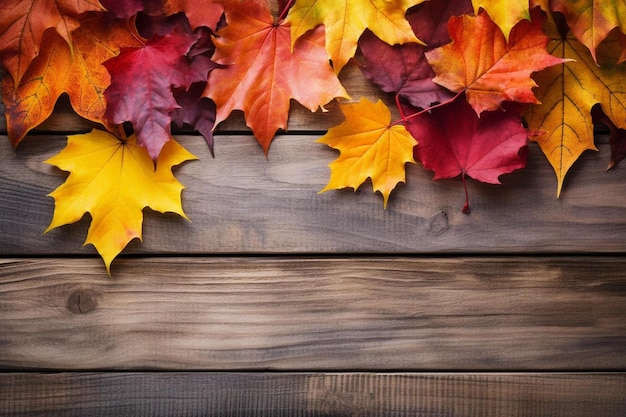 hojas de otoño en un fondo de madera.