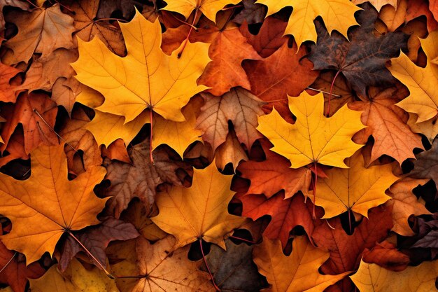 Las hojas de otoño en el fondo del marco de la mano