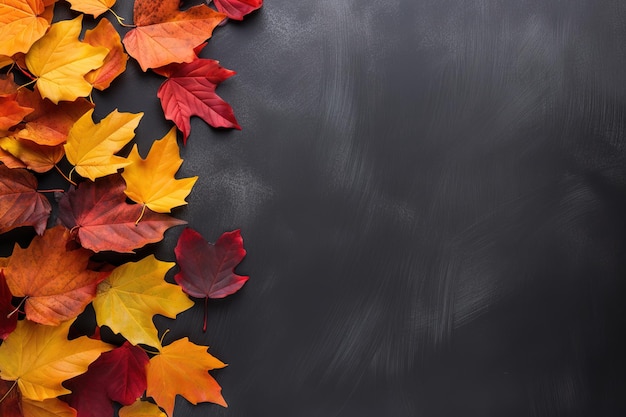 Hojas de otoño en el fondo de la pizarra Vista superior con espacio de copia