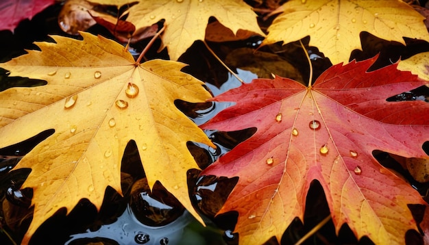 hojas de otoño con gotas de agua