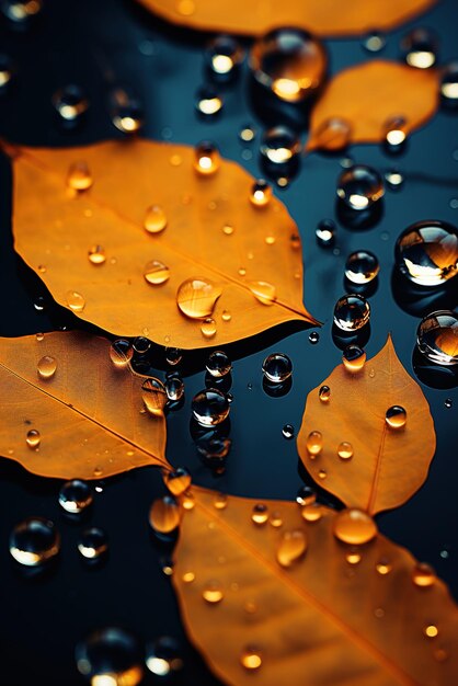 Hojas de otoño con gotas de agua