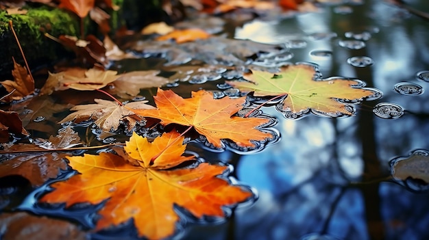 hojas de otoño con gotas de lluvia