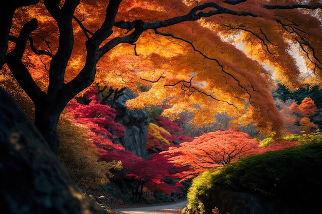 Hojas de otoño con hermoso parque de colores en Japón