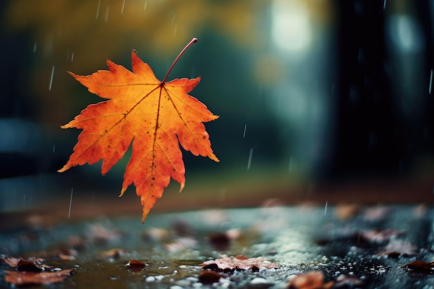 Hojas de otoño bajo la lluvia