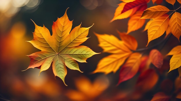 Hojas de otoño en la luz del sol