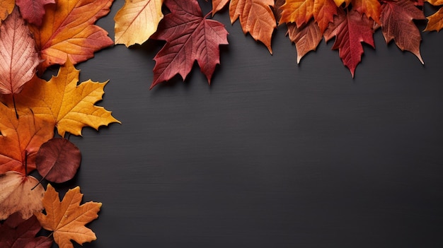 Hojas de otoño en la mesa de madera de textura plana