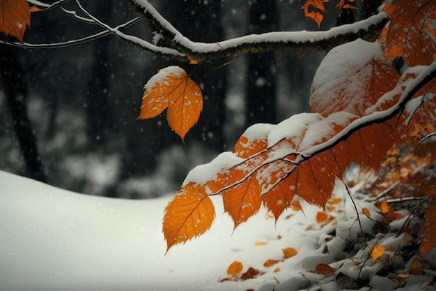 hojas de otoño y nieve