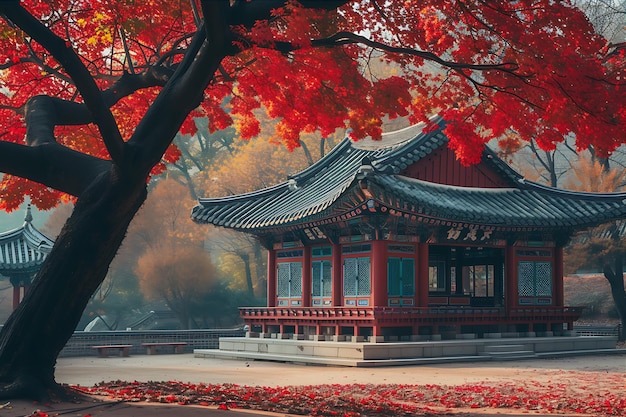 Hojas de otoño de la pagoda