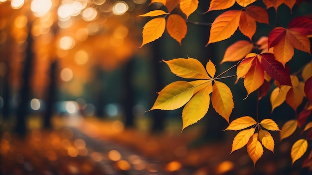 Hojas de otoño en la rama de un árbol