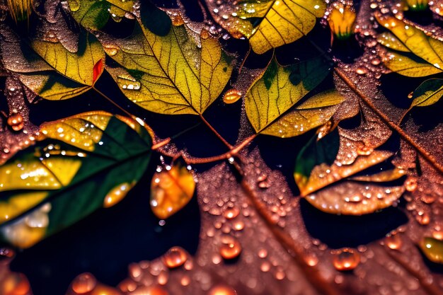 Hojas de otoño rocían agua ai generada.