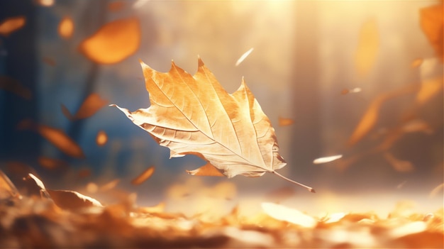 hojas de otoño sobre fondo de madera con una luz de ensueño espectacular creada con herramientas generativas de IA