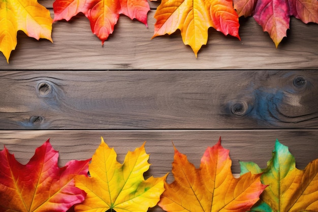 Hojas de otoño sobre un fondo de madera