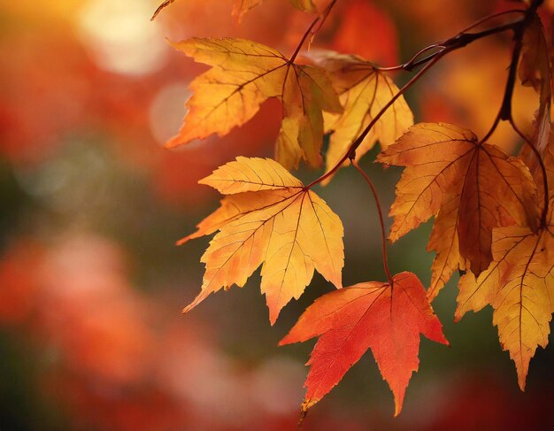 hojas de otoño sobre fondo rojo