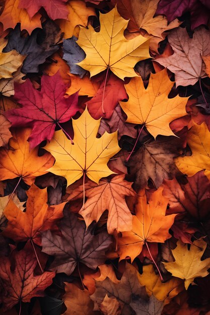 Hojas de otoño en el suelo Colage de colores