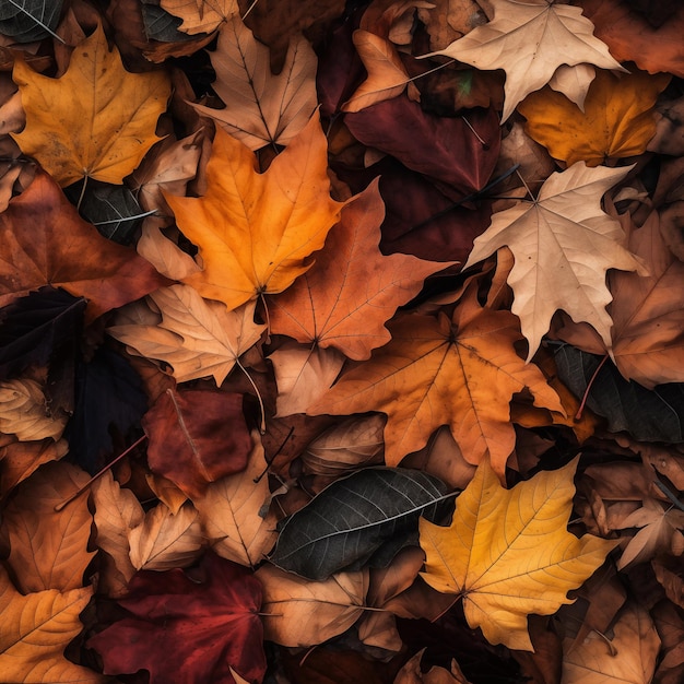 Hojas de otoño en el suelo Colage de colores